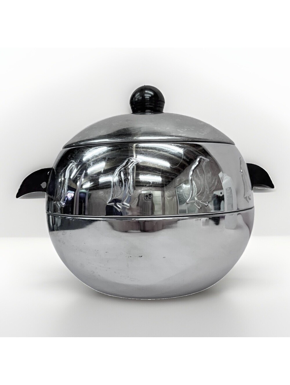 (RA) Vintage West Bend Penguin Hot & Cold Server Chrome Ice Bucket Tortoise Hand
